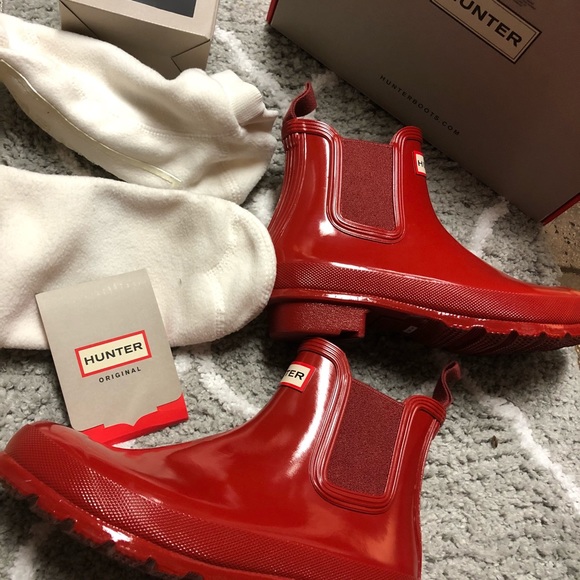red chelsea rain boots